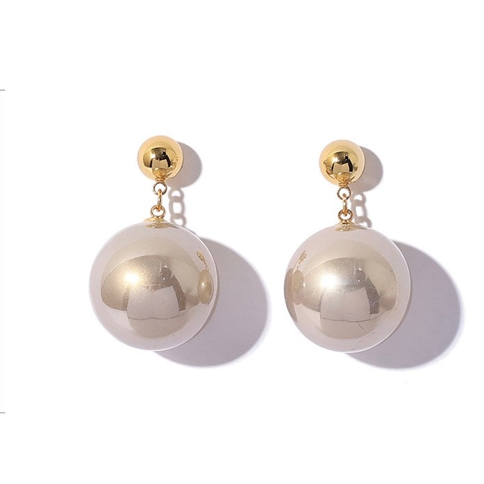 Grey Glass Pearl Gold Earrings