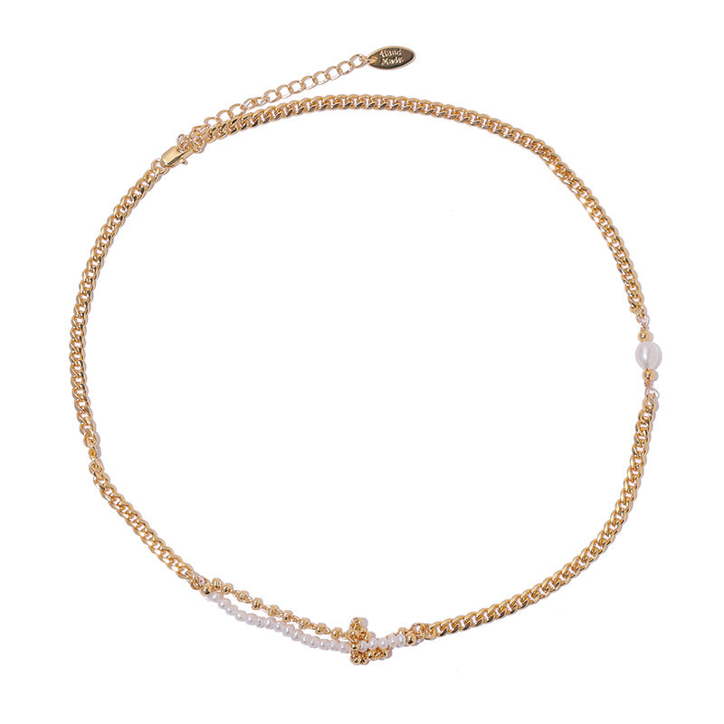Half Pearl Half Chain Necklace - Modingo Modingo