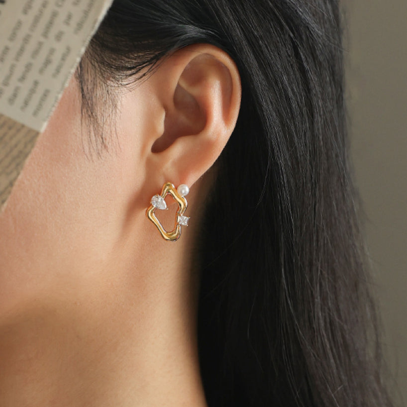 Kira Geometric Zircon Pearl Earrings - Modingo Modingo