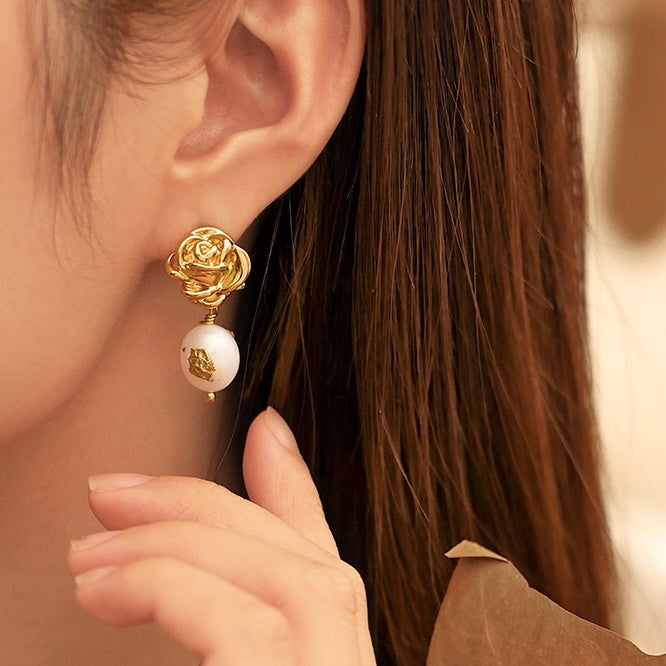 Rose Baroque Pearl Earrings