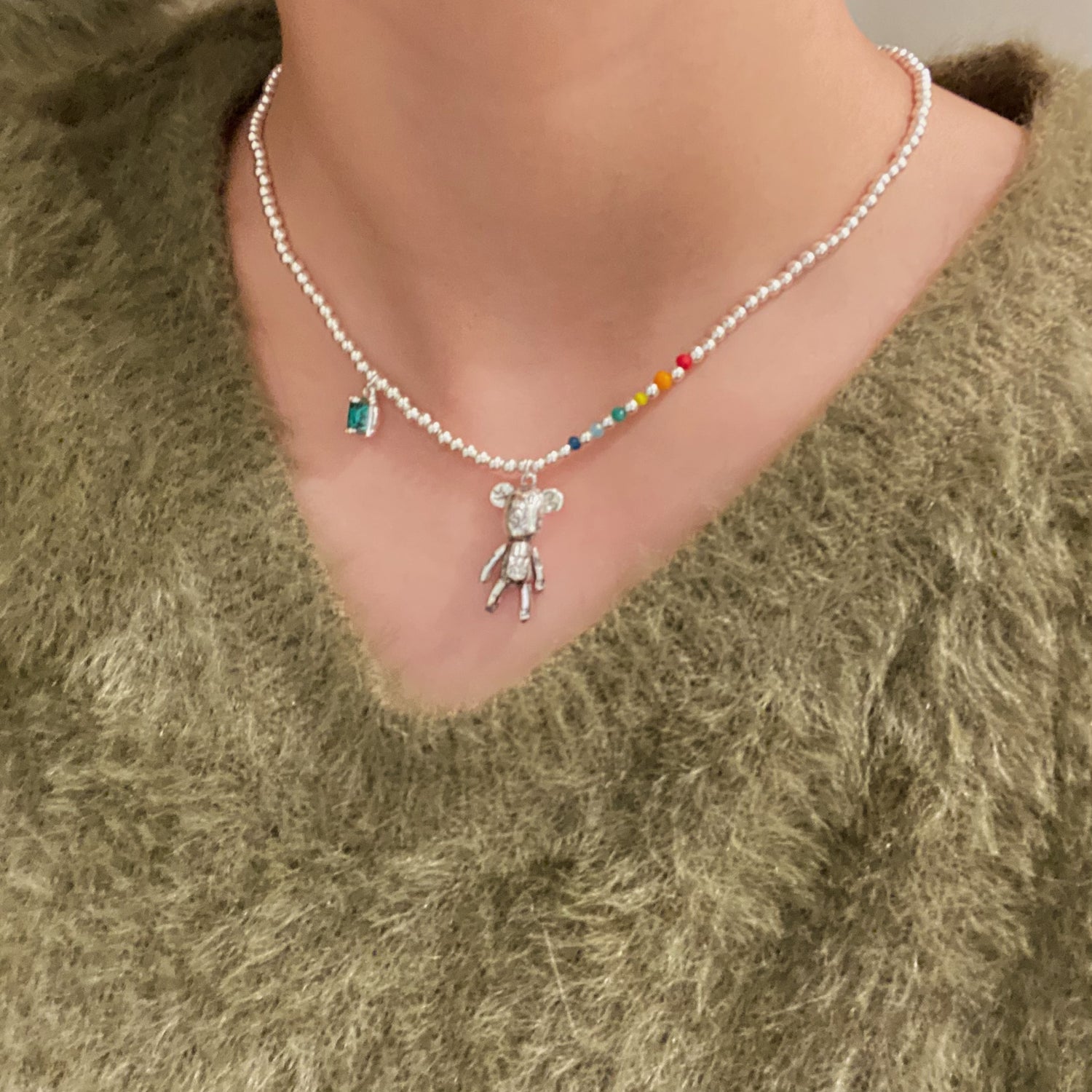 Silver Bear With Colorful Beads - Modingo Modingo