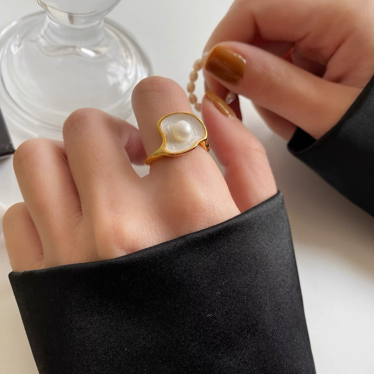 Natural Pearl Oil Drop Ring - Modingo Modingo